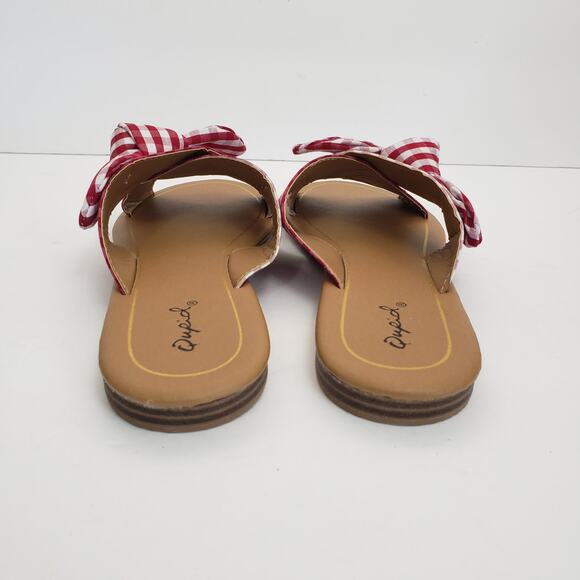 Qupid Striped Slip-On Flat Sandals with Bow Size 7 - Picture 6 of 9